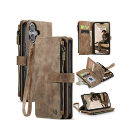 iPhone 16 Plus | iPhone 16 Plus - CaseMe™ Multifunktionel Læder Etui / Pung - Brun - DELUXECOVERS.DK