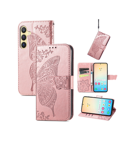 Samsung Galaxy S25 | Samsung Galaxy S25 - BUTTERFLY™ Læder Etui / Taske M. Pung - Rose - DELUXECOVERS.DK