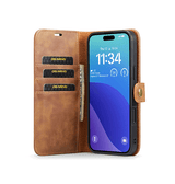 iPhone 16 Pro | iPhone 16 Pro - DG.MING™ Vintage 2-In-1 Læder Etui M. Cover - Brun - DELUXECOVERS.DK