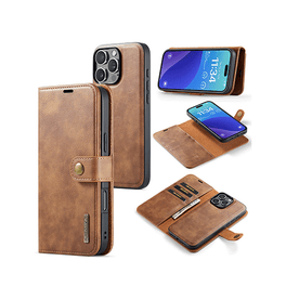 iPhone 16 Pro | iPhone 16 Pro - DG.MING™ Vintage 2-In-1 Læder Etui M. Cover - Brun - DELUXECOVERS.DK