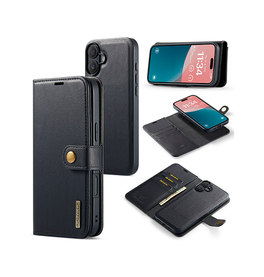 iPhone 16 | iPhone 16 - DG.MING™ Vintage 2-In-1 Læder Etui M. Cover - Sort - DELUXECOVERS.DK