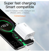 Vægoplader | TOTU® - USB-A QuickCharge 3.0. Oplader - 100W - Hvid - DELUXECOVERS.DK