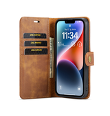 iPhone 15 | iPhone 15 - DG.MING™ Vintage 2-In-1 Læder Etui M. Cover - Brun - DELUXECOVERS.DK